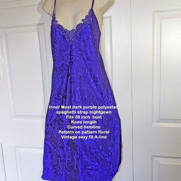Inner Most dark purple polyester spaghetti strap nightgown, 38" bust, Pretty! - Picture 3 of 13
